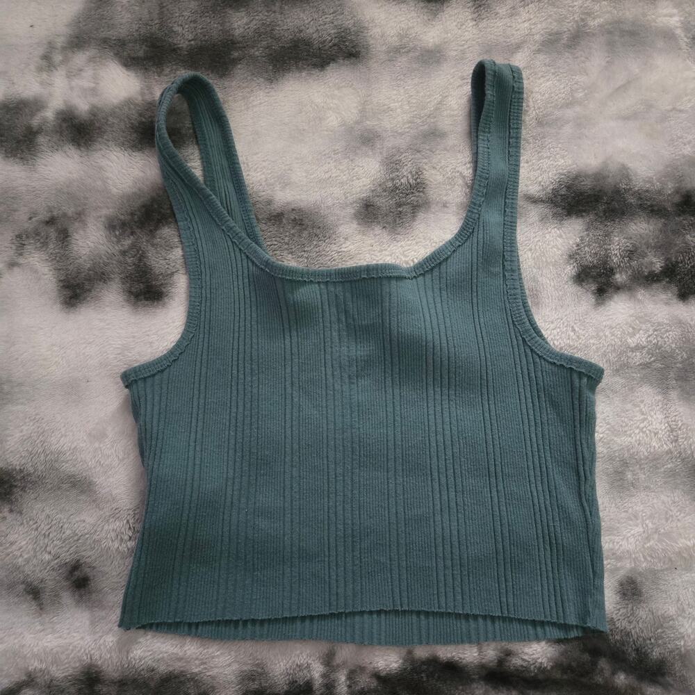 BDG Ribbed Scoop-Neck Crop Tank - Teal Blue - Women's Medium - Picture 3 of 4